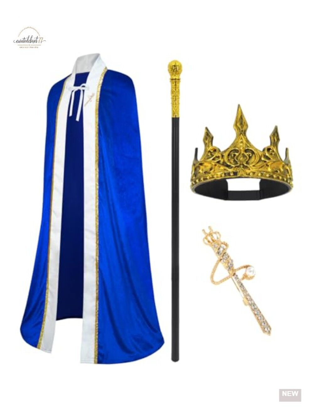 3 Piece King Costume Set Red Cloak Crown Wand Halloween Cosplay